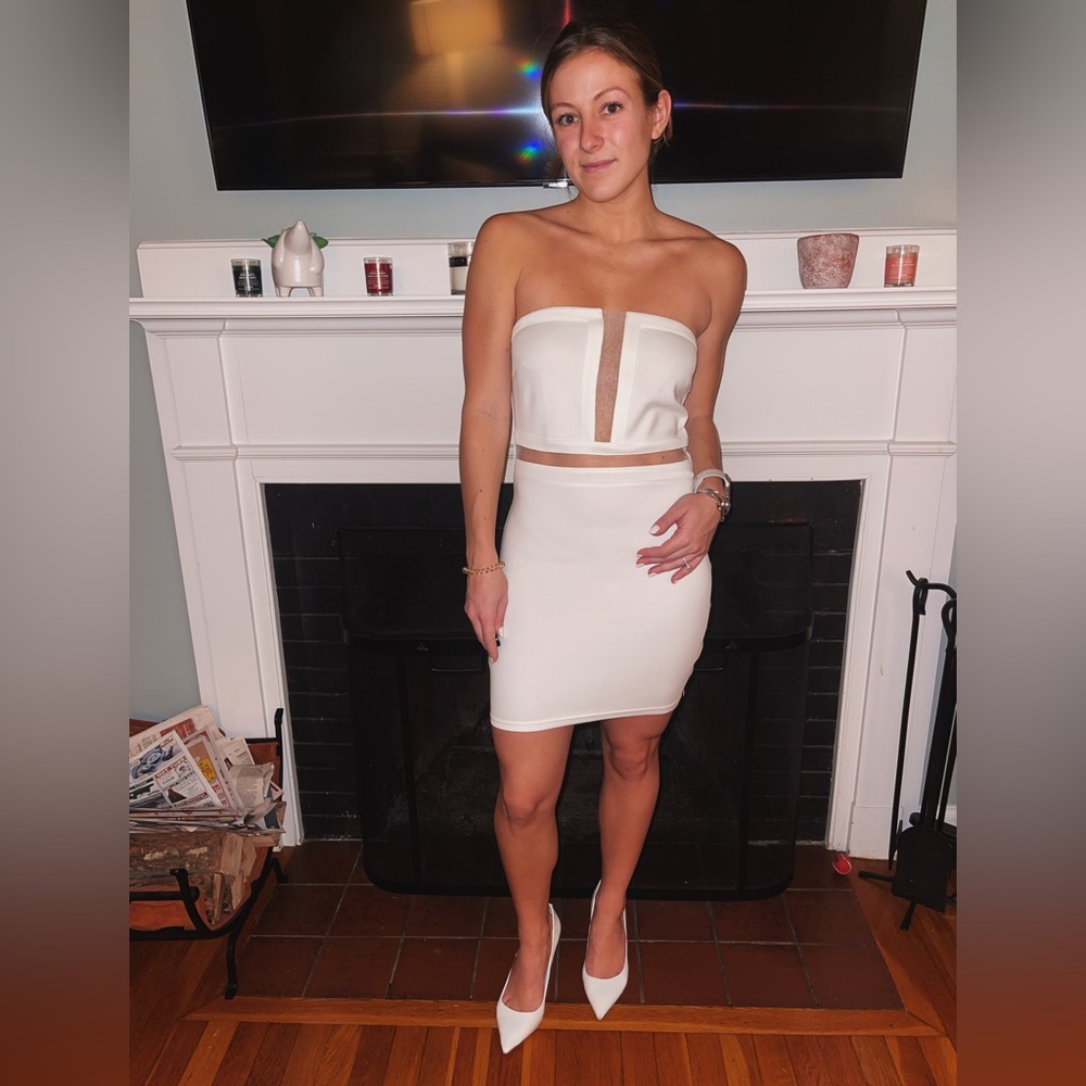 White Strapless Tobi Dress with Mesh Cutouts